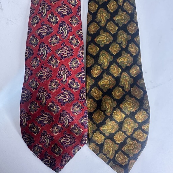 Set Of 2 Brooks Brothers Makers Silk Tie Vintage Paisley Yellow Red Old Money - Picture 3 of 6
